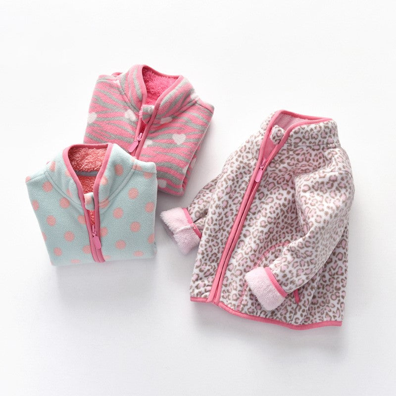 New velvet padded girls thermal fleece jacket