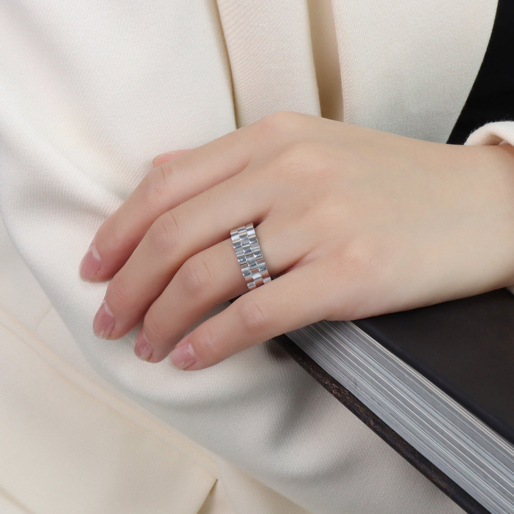 A Sense Of Nature Titanium Steel 18k Gold Plated Jewelry Bracelet Ring