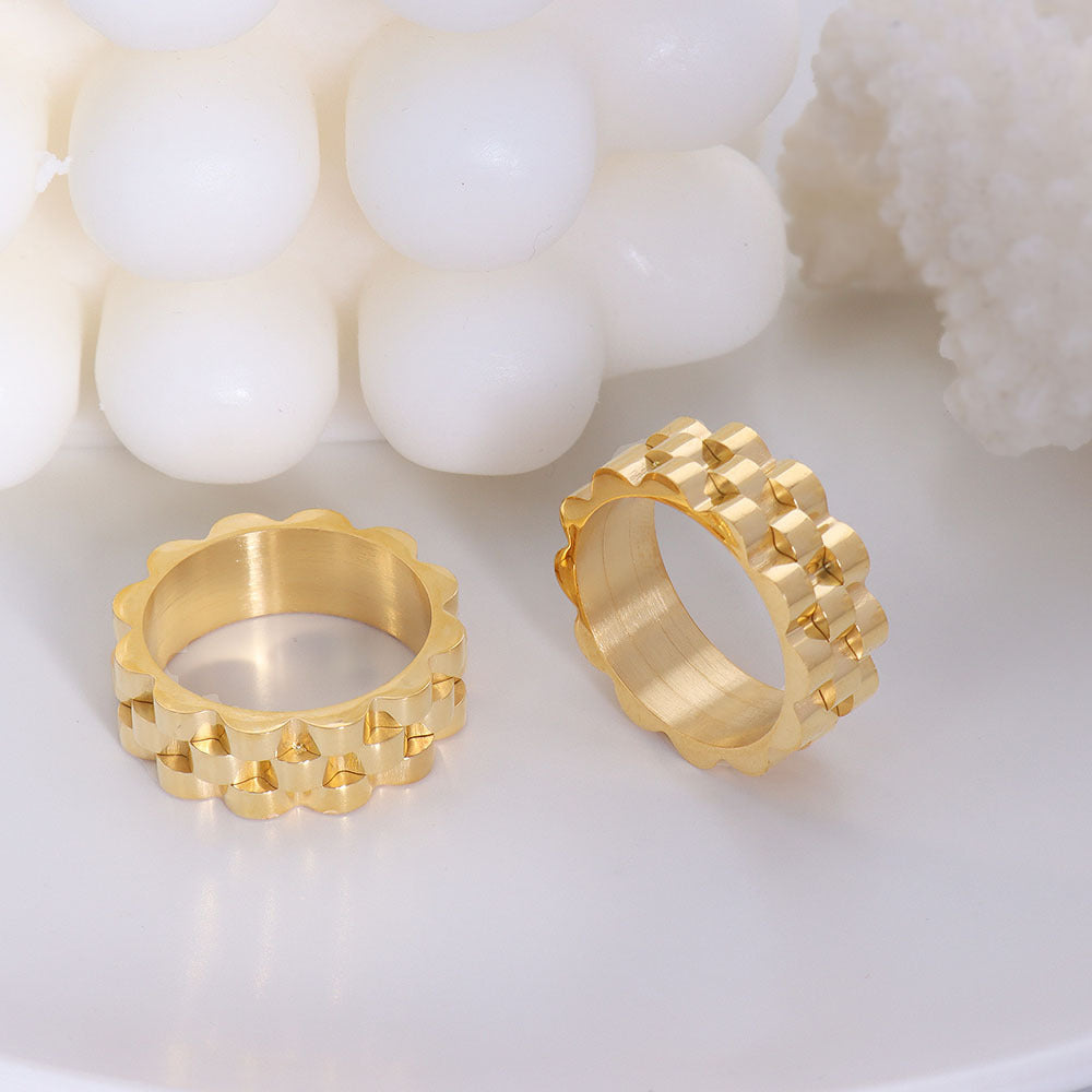 A Sense Of Nature Titanium Steel 18k Gold Plated Jewelry Bracelet Ring