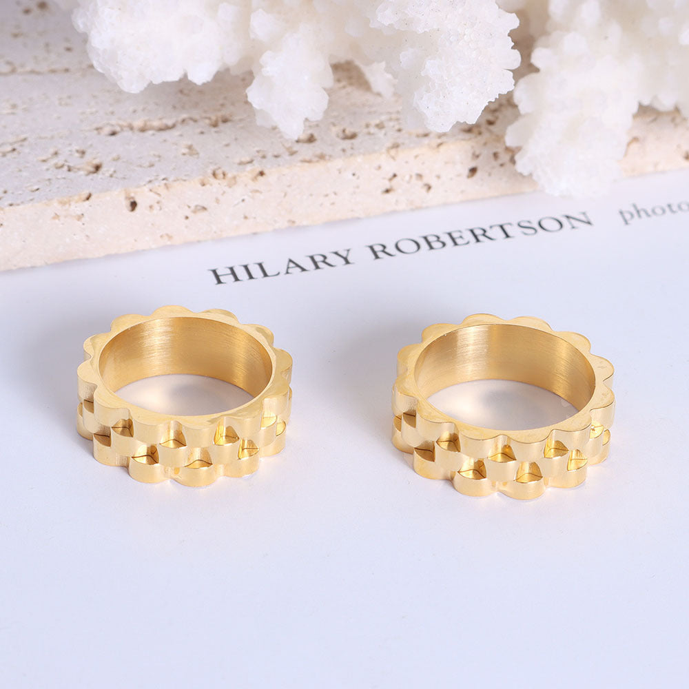 A Sense Of Nature Titanium Steel 18k Gold Plated Jewelry Bracelet Ring