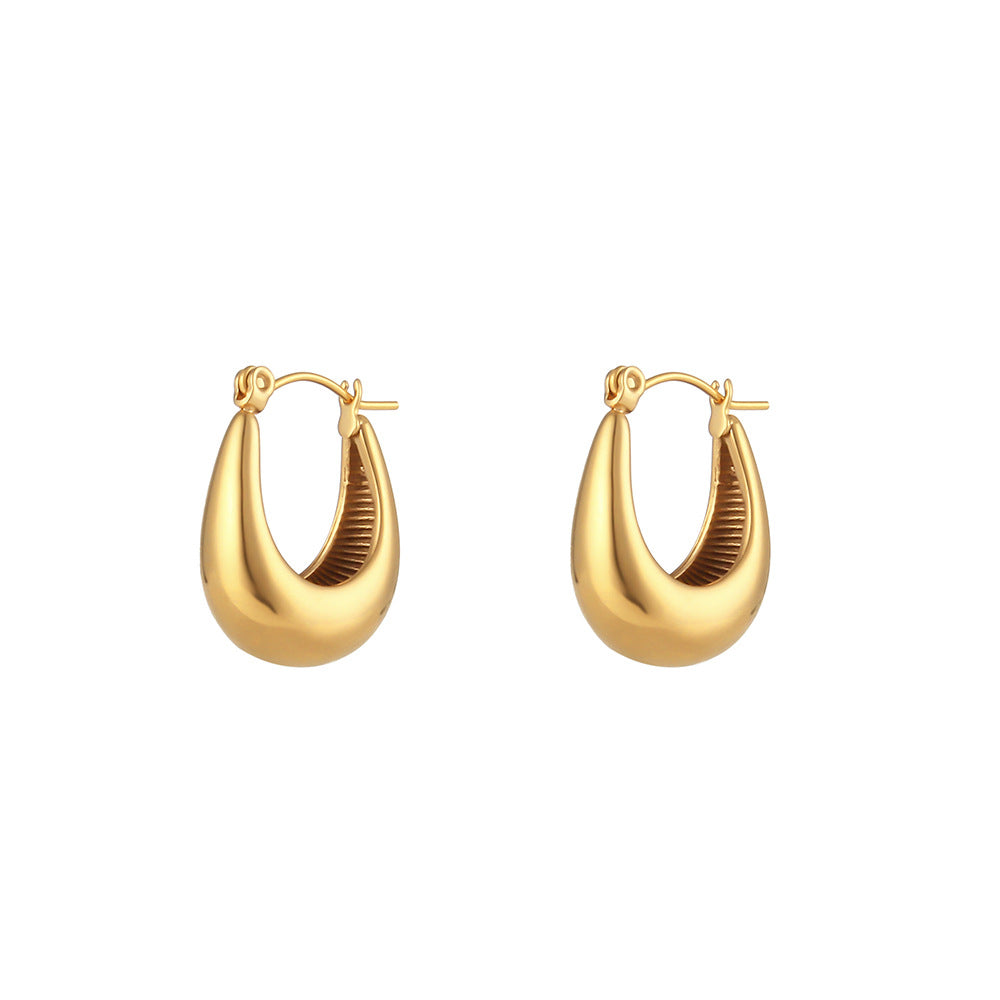 New Stainless Steel Hollow Glossy Thick U-shaped Earrings