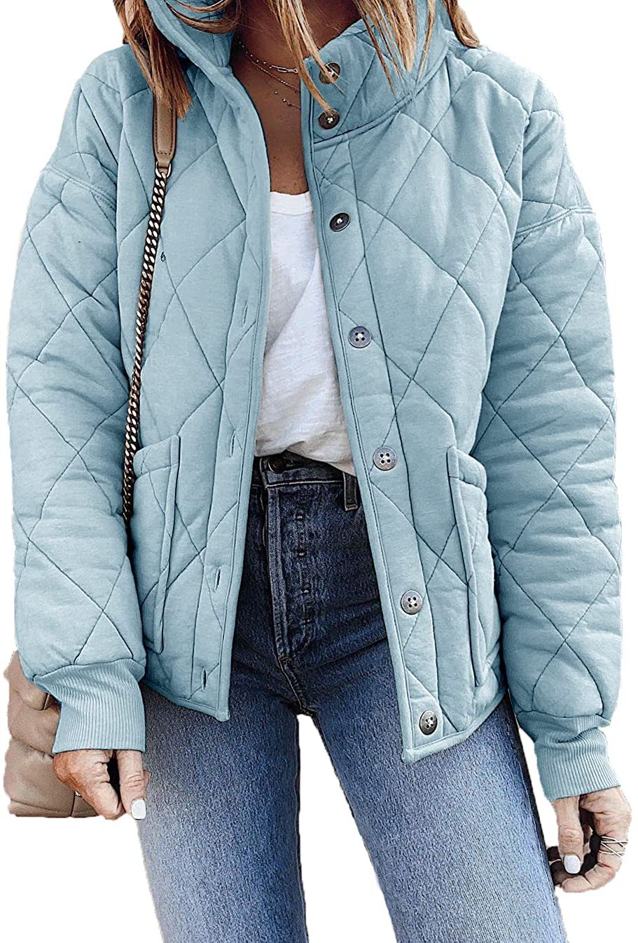 Women's Quilted Jacket Long Sleeve Spring Autumn Thin Casual