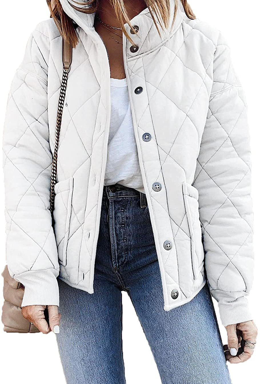 Women's Quilted Jacket Long Sleeve Spring Autumn Thin Casual