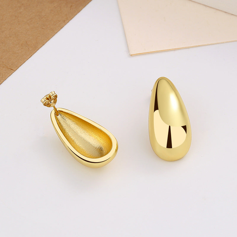 Fashion Jewelry Water Drop Glossy 16k Real Gold Plating Simple And Elegant Earrings