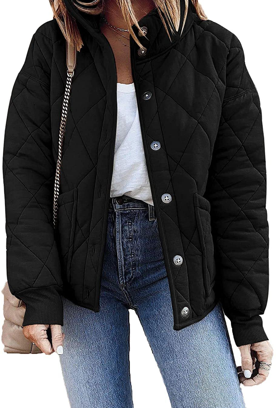 Women's Quilted Jacket Long Sleeve Spring Autumn Thin Casual