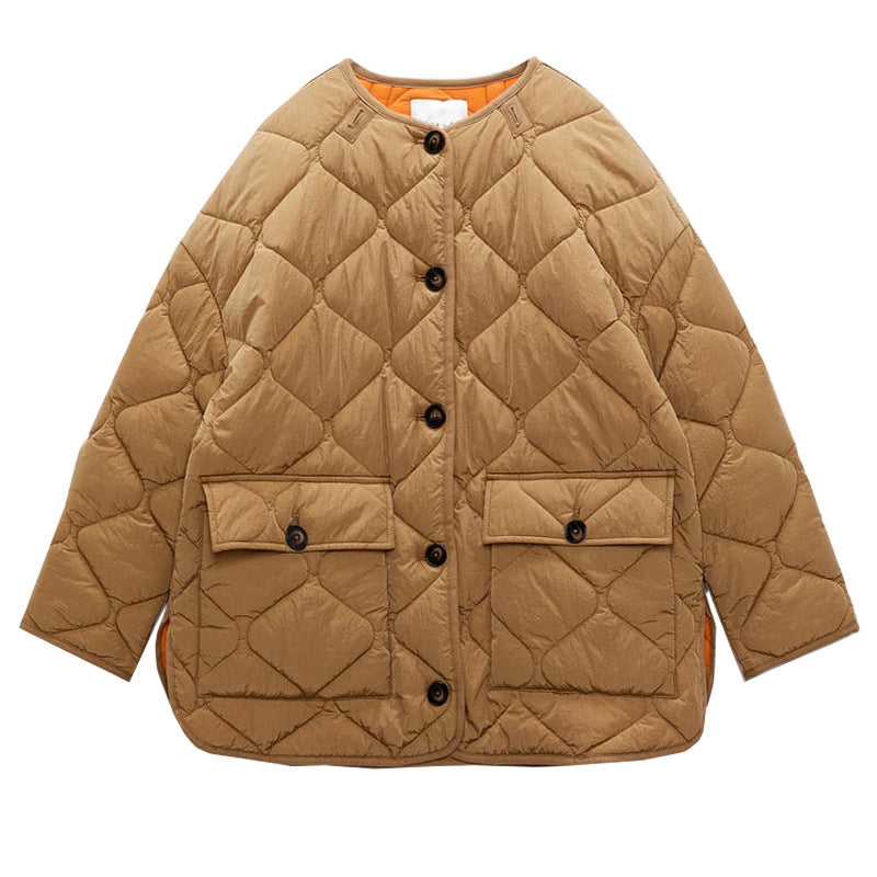 Women's Fashion Large Loose Pockets Quilted Cotton-padded Jacket Coat