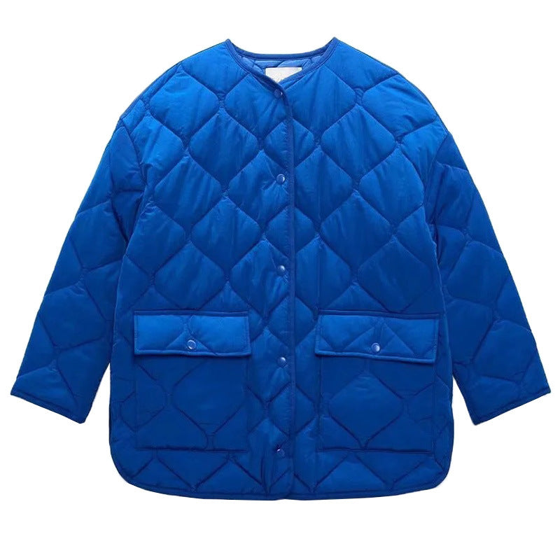 Women's Fashion Large Loose Pockets Quilted Cotton-padded Jacket Coat