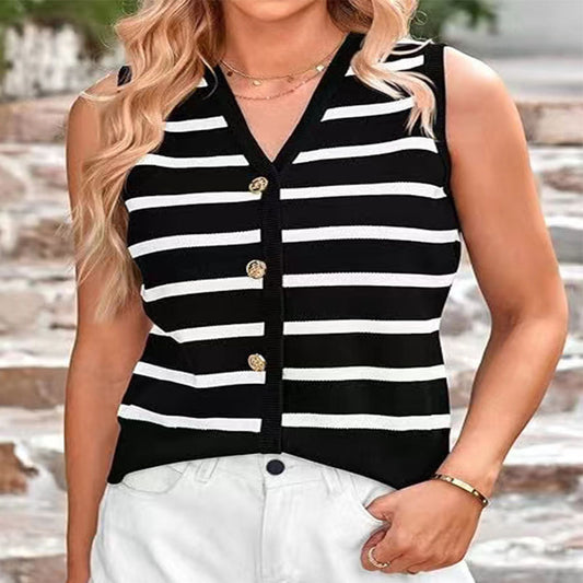 Women's Street Fashion Urban Knitted Striped Vest