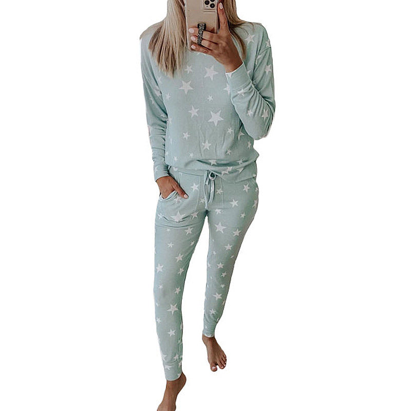 Five-pointed star print long-sleeved casual home service suit