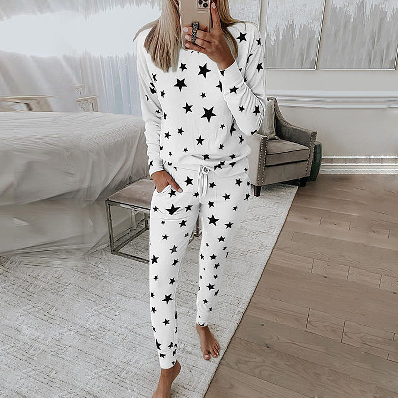 Five-pointed star print long-sleeved casual home service suit